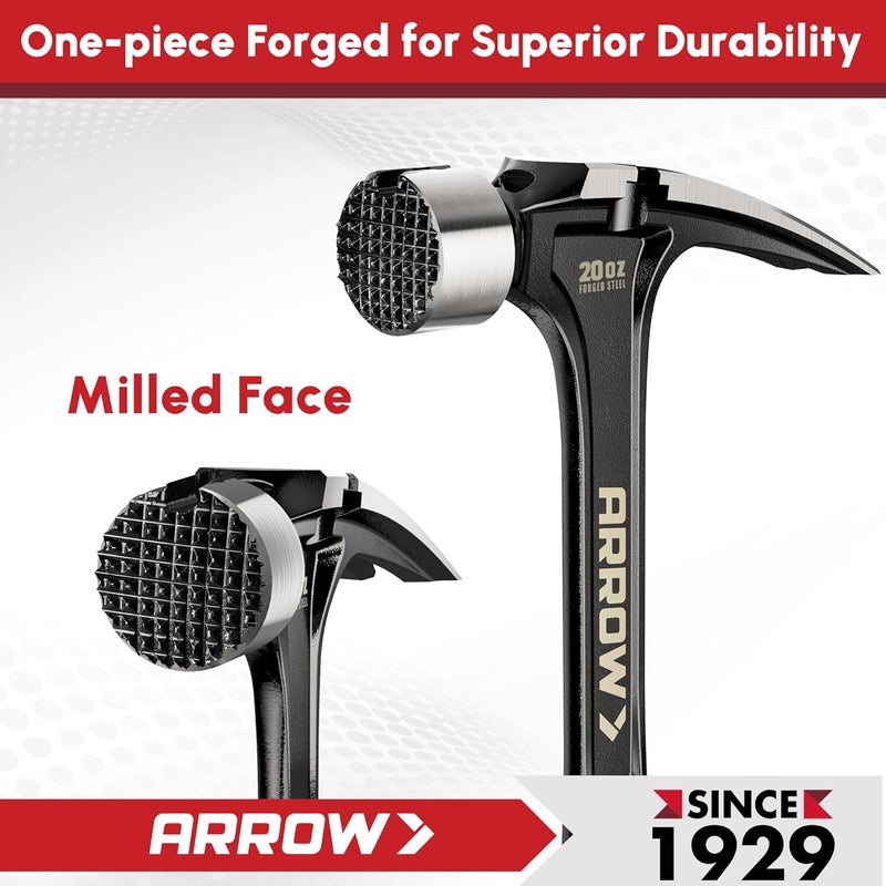 Arrow Fastener مطرقة ARROW 20 أونصة ذات مخلب مستقيم مع حامل مسمار مغناطيسي، مزيل مسمار جانبي، مطرقة مخلب ممزقة بوجه مشغول ومقبض ماص للصدمات، مطرقة ثقيلة مصنوعة من قطعة واحدة. - Image 4